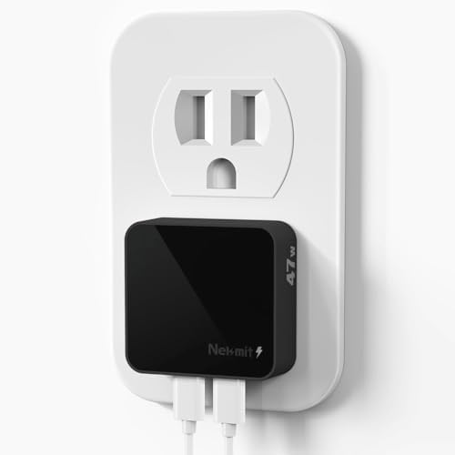 Nekmit 47 W Dual Port USB C Wall Charger – Compact Fast Charging Block for i Phone 15, Galaxy, Mac Book Air & More – PPS Technology for Optimal Device Compatibility and Speed – Sleek White Design for Home or Travel