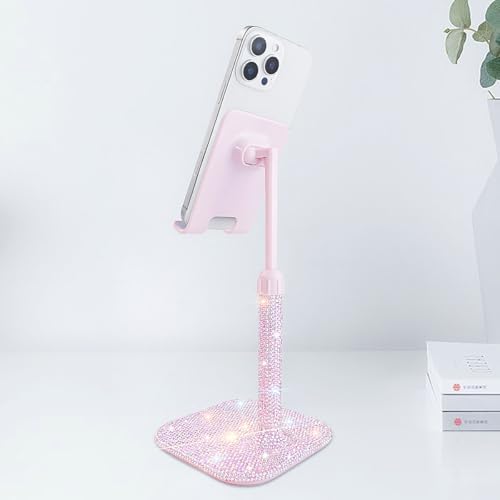 Cavdycidy Bling Cell Phone Stand for Desk,Glitter Rhinestone Angle Adjustable Phone Holder,Crystal Desktop Holder Compatible with iPhone 16 Pro Max 15 Plus 14 13 12 11 and Samsung,All Phones(Pink) – Enhanced Compatibility and Speed