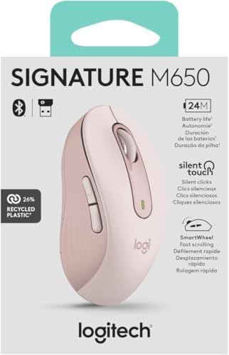 Logitech Signature M650 L Wireless Mouse for Large Hands – Ergonomic Comfort, 2-Year Battery Life, Silent Click Technology, Customizable Functions, Bluetooth Compatible with PC/Mac/Chromebook – Elegant Off White Finish for Professional & Casual Use