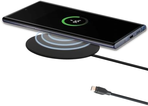 Sleek Ultra Slim Wireless Charger – 15 W Fast Charging Pad for Samsung & i Phone | Qi-Certified, Non-Slip Design | Perfect for Home & Travel | Tangle-Free Convenience, Adapter Not Included (Black)