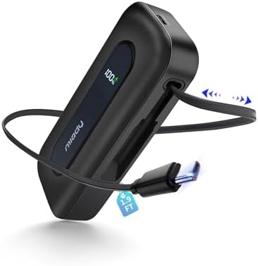 Miady 10000 m Ah PD 30 W Fast Charging Power Bank with Built-in 1.9 ft Retractable USB-C Cable and LED Display – Ultimate Compatibility for i Phone 16/15, Galaxy, Android, and i Pad Devices – Compact, Durable, and Travel-Friendly Battery Pack for On-the-Go Charging