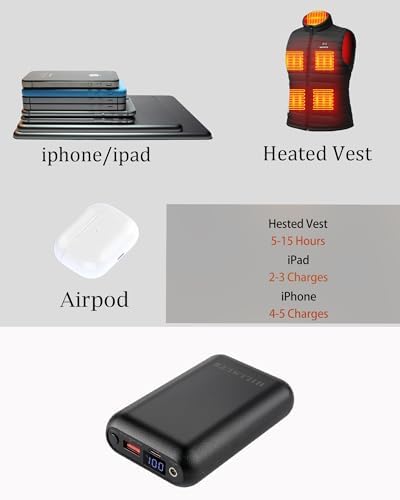 High-Capacity 20,000 m Ah Rechargeable Battery Pack for Heated Vests – Versatile 5 V/7.4 V/12 V Power Bank with LED Status Display, DC/USB/Type-C Outputs for Ultimate Heating Solutions – Perfect for Outdoor Adventures and Cold Weather Comfort