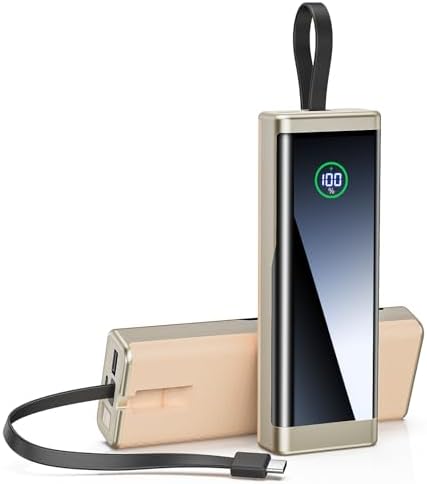 High-Capacity 40000 m Ah Portable Charger with Integrated USB-C Cable – 22.5 W Ultra-Fast Charging Power Bank for i Phone 16/15/14/13 & Galaxy S24/S22 – Sleek Black Design for On-the-Go Convenience and Dependability