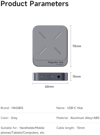 Hagibis 6-in-1 Magnetic USB C Hub for i Phone 16 & 15 Pro Max – Ultimate Type-C Docking Station with 100 W Power Delivery, 10 Gbps Data Transfer, SD/Micro SD Slots & AUX Port – Enhance Your Mac Book Pro, Air & i Pad Pro Connectivity Experience with High-Speed Versatility