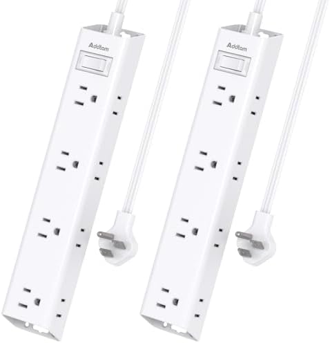 Ultra-Thin Flat Plug Power Strip with 12 AC Outlets – Addtam 5-Ft Surge Protector for Desk and Wall Mount – Multi-Device Charging Station for Home and Office – 1050 Joules Protection, Space-Saving Design for Tidy Workspaces and Enhanced Connectivity