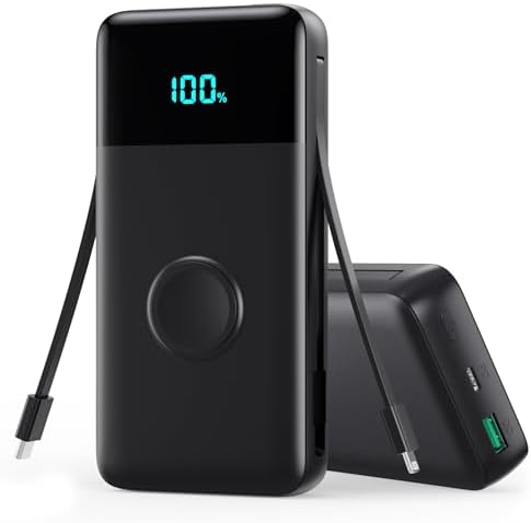 High-Capacity 40800 m Ah 5-in-1 Portable Power Bank with Fast Charging for i Phone and Apple Watch – Dual Built-in Cables, Magnetic Wireless Charger, LED Display, Ideal for Travel and Outdoor Adventures, Compatible with Android and More Devices
