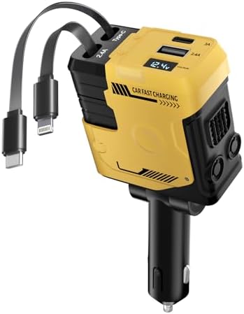Celestial Power: 4-in-1 Starlight Retractable Car Charger with Fast Dual USB Ports – Compatible with i Phone 15/14/13 – Innovative Tangle-Free Charging Solution for Enhanced Portability and Style
