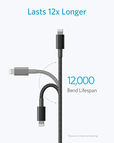 Anker 6 ft Durable Double-Braided Nylon Lightning Cable – Apple MFi Certified for Fast Charging and Data Transfer with i Phone and i Pad Compatibility – Premium Quality Accessory for Reliable Performance (Black)