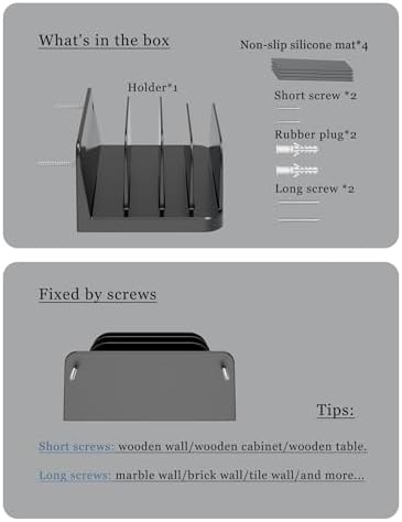 Wall Mount Phone Holder for Smartphones and Tablets, Phone Shelf with 4-Slot Docking Station Compatible with Tablet, ipad, Kindle Wall Charging Organizer (Black) – Enhanced Compatibility and Speed