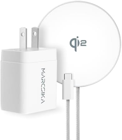 Magnetic Qi2 Certified Wireless Charger with 20 W Wall Adapter – 15 W Fast Charging Solution for i Phone 12-16, Featuring 5 ft Extra-Long Braided USB-C Cable for Enhanced Reliability and Portability