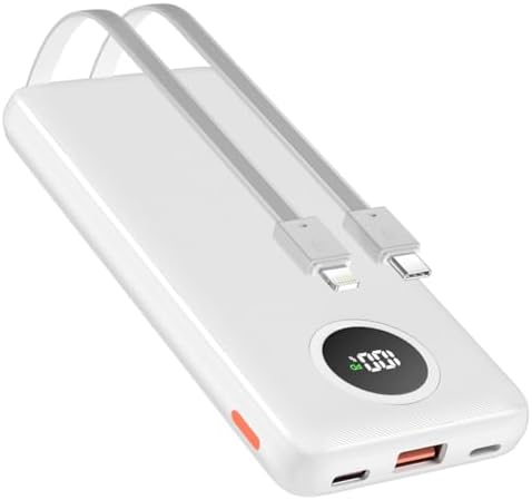 Revolutionary 10000 m Ah Power Bank with Integrated Lightning & Type-C Cables – 22.5 W PD/QC3.0 Fast Charger for i Phone 16/15/14/13, Samsung, i Pad, Google Pixel – Multi-Device Charging Station with Intelligent Auto-Detection & LED Battery Indicator for Ultimate On-the-Go Convenience