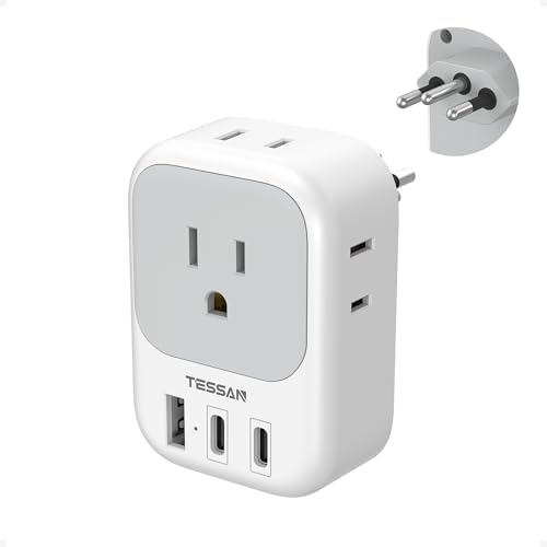 TESSAN Universal European Travel Power Adapter – 3 High-Speed USB Ports (2 USB-C) & 4 AC Outlets for Seamless Device Charging Across France, Germany, Spain, Greece & More – Compact Multi-Port Solution for Global Travelers – Ultimate Type E/F Plug Converter for Efficient Connectivity