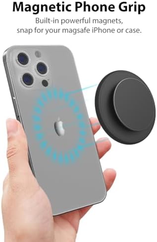 Mag Safe-Compatible Magnetic Phone Grip & Adjustable Kickstand – Classic Black Wireless Charging Ring Holder for i Phone with Effortless Attachment, Personalized Comfort & Enhanced Stability for On-the-Go Convenience