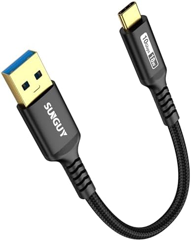 SUNGUY USB C Android Auto Cable 1FT[5Pack], 10Gbps USB C 3.1 Gen2 USB A to USB C Data Transfer Cable, 3A Fast Charging USB Type C Cord for iPhone 16 15 Pro/Pro Max/Plus, Samsung Galaxy S24, Pixel – Enhanced Compatibility and Speed