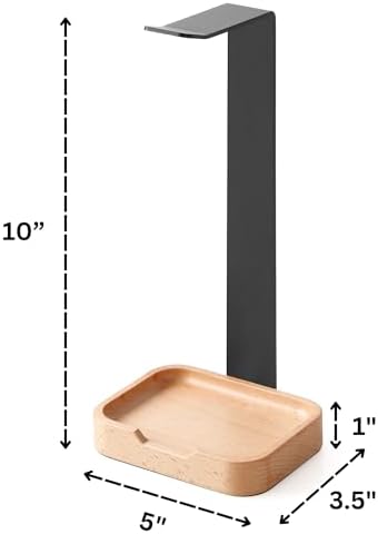Wooden Headphone Stand – Elegant Desk Organizer for Gamers & Professionals – Premium Solid Wood Headset Holder with Non-Slip Base – Durable, Space-Efficient Design for All Headphone Styles – Tangle-Free Solution to Optimize Your Work Environment