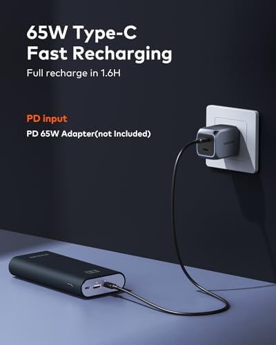 20000 m Ah 65 W Power Bank – Ultra-Fast USB-C Portable Charger for Mac Book, HP, Dell, Lenovo, Steam Deck, Switch, i Pad, i Phone & Android – Sleek Blueberry Design for Enhanced Compatibility & Efficient Charging Solutions