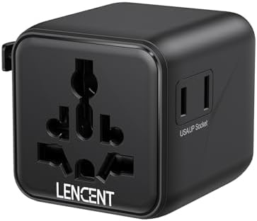 LENCENT 20 W Fast Charging Universal Travel Adapter – Compact International Power Converter with Dual USB and USB Type-C Ports – Ultimate Solution for Worldwide Device Charging in USA, UK, EU, and AUS (Black) – Reliable and Safe Charging for Global Explorers