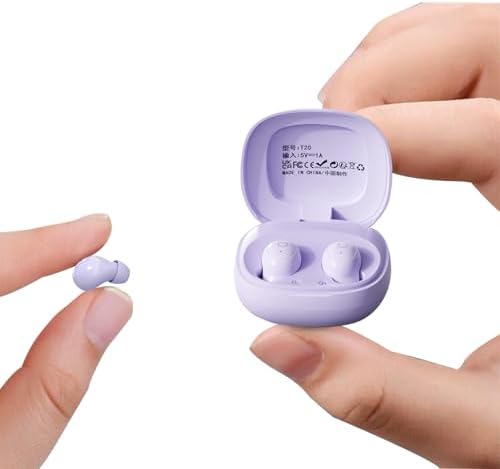 Compact Purple Wireless Earbuds for Small Ears – Discreet Bluetooth Headphones Tailored for Women and Kids – Ergonomic Design for Comfort While Sleeping – Extended Battery Life with Exceptional Sound Quality – Perfect for Travel and Everyday Use