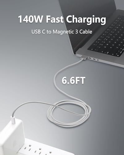 Zeit Nah 140 W USB-C to Magnetic 3 Charging Cable for Mac Book Pro & Air – 2 m Length for Rapid Power Delivery, Enhanced Durability, and Ultimate Convenience in Charging Solutions