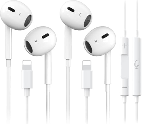 High-Quality Dual-Pack Wired Earbuds for i Phone – Lightweight Earphones with Integrated Microphone, Effortless Volume Control, and Superior Noise Reduction – Compatible with i Phone 14/13/12/11/XR/XS/X/8/7/SE/Pro/Pro Max – Ultimate Comfort and Exceptional Audio Performance for Everyday Use