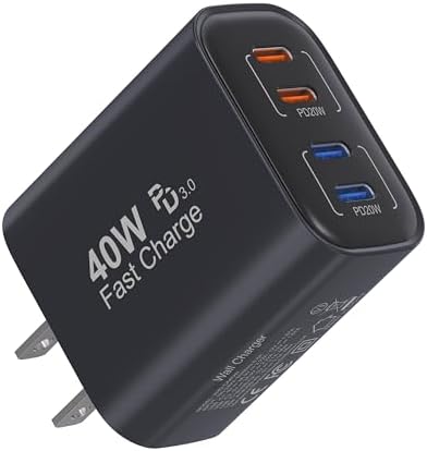 High-Speed 40 W USB C Charging Block – 4-Port Universal Adapter for i Phone 16, Galaxy Devices, Tablets & Smartwatches – Compact and Durable Multi-Device Power Station for Effortless Travel Charging – Sleek Black Design