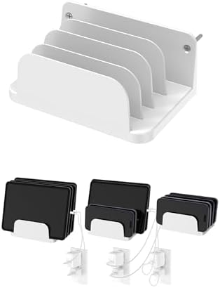 Wall Mount Phone Holder for Smartphones and Tablets, Phone Shelf with 4-Slot Docking Station Compatible with Tablet, ipad, Kindle Wall Charging Organizer (Black) – Enhanced Compatibility and Speed