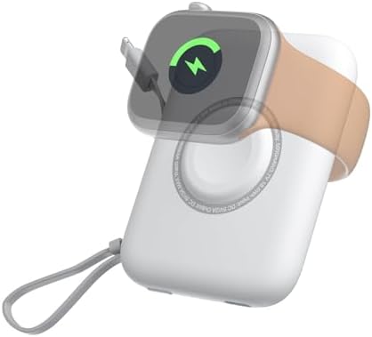 Ultimate 3-in-1 Wireless Watch Charger Power Bank: 5000 m Ah Portable Travel Charger with Dual USB-C Cables – Rapid Charging for Apple Watch Series 1-9 & i Phone 15/Samsung – Lightweight Design with Advanced Safety Features for Hassle-Free On-the-Go Charging