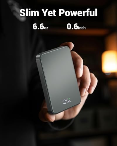 26800 m Ah Magnetic Power Bank – Premium Aluminum Alloy Portable Charger with 20 W USB-C Fast Charging for i Phone 12-16 Series, Sleek Silvery Gray, Effortless Wireless Charging for On-the-Go Power Solutions