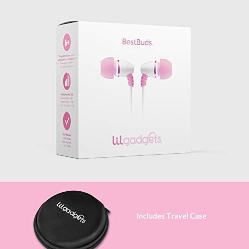 Lil Gadgets Safe Sound Kids Earbuds – Comfortable Wired Earphones for School with Volume Limiting, In-Line Microphone, Travel Case & Audio Splitter – Perfect for Young Learners in Blue