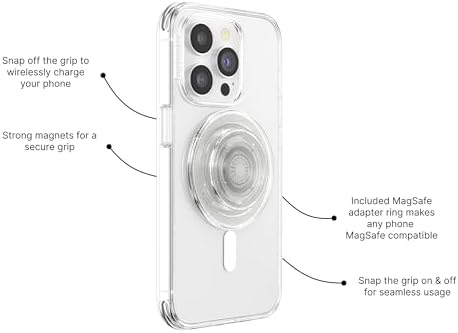 Mag Safe-Compatible Glitter Pop Socket Phone Grip & Stand – Stylish Clear Kickstand for Secure Wireless Charging and Effortless Media Viewing, Essential Cute Accessory for Enhanced Mobile Experience