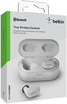 Belkin Sound Form True Wireless Earbuds – Premium Bluetooth 5.0 Headphones with Touch Controls & IPX5 Water Resistance for i Phone 14 & Galaxy S23 – Effortless Hands-Free Calling & Compact Charging Case – Stylish White Design for Active Lifestyles