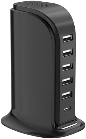 Kawaii-Inspired 6-Port USB Charging Hub: Ultimate Fast Charger for i Phones, Androids & More – Compact Multi-Device Power Station with 1 USB-C & 5 USB-A Ports for Effortless Travel & Home Connectivity, Tangle-Free Solutions for Modern Users