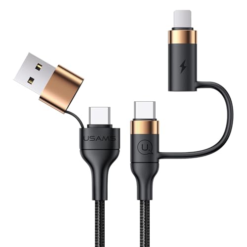4-in-1 USB C Fast Charging Cable – 60 W Nylon Braided Cord for Laptops, Tablets & Phones – 3 A Power Delivery & Enhanced Durability – 6.6 ft Length, Tangle-Free Design for Ultimate Convenience – Streamlined Charging Experience with Versatile Compatibility