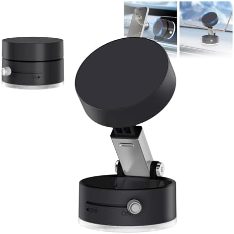 VENINGO Magnetic Suction Car Phone Holder – 360° Rotating Mount for Mag Safe Smartphones – Foldable Design for Easy Storage – Strong Vacuum Grip for Smooth Surfaces – Sleek Black Finish for All Vehicle Models – Ultimate Hands-Free Navigation and Safety