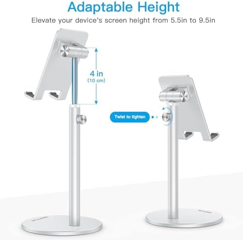 Cell Phone Stand, OMOTON Angle Height Adjustable Phone Holder, Aluminum Desktop Phone Holder Dock Stand for Desk, Compatible with iPhone 13/Mini/Pro/Max, All Smartphones and Tablets(4-11”),Black – Enhanced Compatibility and Speed