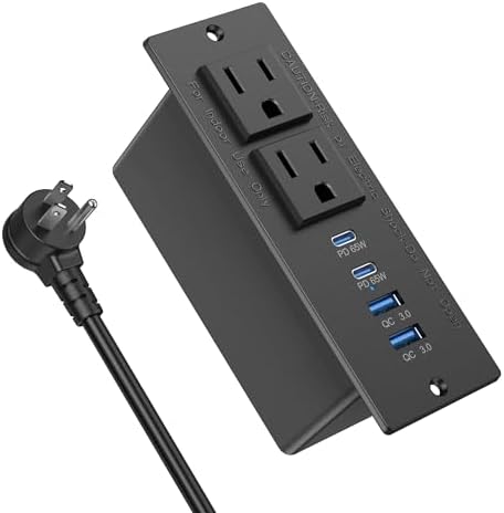 Recessed Power Strip with USB C PD Fast Charging – 30 W Flush Mount Desk Outlet for Space-Saving Convenience, 2 AC Outlets & 2 USB Ports, 6 ft Cord, Ultra Thin Flat Plug for Tidy Workspaces – Perfect for Home Offices and Multi-Device Charging Solutions