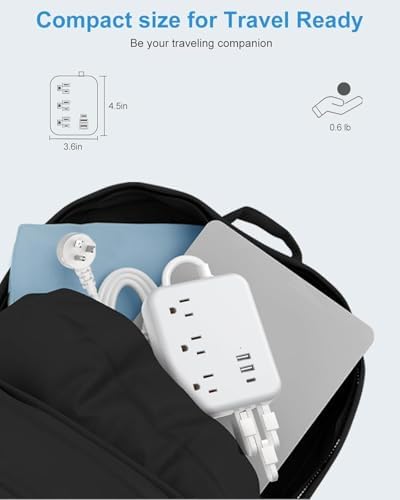 Ultimate Travel USB Power Strip – 6-Port Charging Hub with 3 AC Outlets & 3 ft Flat Plug, Compact and Lightweight Design for Office, Dorm, and Cruise Ship Use – Non-Surge Protector for Enhanced Compatibility and Speed