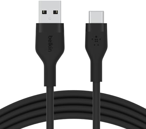 Belkin Boost Charge Flex Silicone USB-A to USB-C Charging Cable (2 M/6.6 ft) – Fast Data Transfer & Durable Design for i Phone 16, Galaxy S25, Pixel 9 & More with Convenient Cable Clip – Tangle-Resistant Flexibility for Ultimate Compatibility and Performance