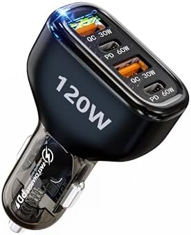LINKWOW 4-Port USB C Car Charger – 120 W Dual Type C & USB A Fast Charging Adapter for i Phone 16/15/14/13/Pro Max, i Pad, Samsung Galaxy, Pixel & Android – Ultimate Multi-Device Compatibility and Efficiency on the Go