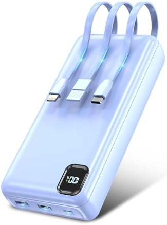 Ultra-High Capacity 50000 m Ah Portable Power Bank with Integrated Charging Cables – PD 20 W Fast Charge for Multiple Devices – 5 Outputs/2 Inputs with Precise LED Power Indicator – Perfect for Outdoor Adventures, Travel, and Versatile Compatibility with Smartphones, Tablets, Smartwatches, and More (Blue)