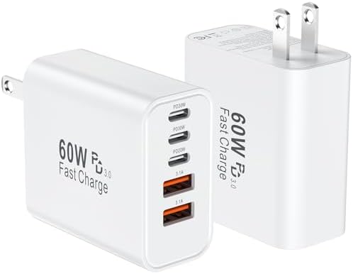 60 W Multi-Port USB C Charger Block – Rapid Charging Solution with 3 USB-C & 2 USB-A Ports for i Phone 16/15/14/13/12/11 Pro Max, i Pad, Galaxy, Pixel & More – Lightweight Dual-Pack for On-the-Go Power – Advanced Overcharge Protection & Durability for Safe Use
