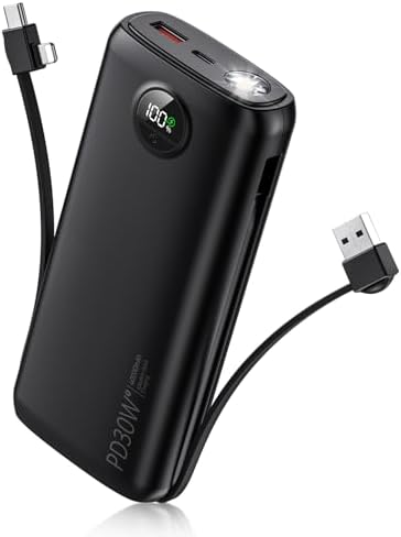 High-Capacity 40,000 m Ah Portable Power Bank with PD 30 W & QC 4.0 Fast Charging, Dual USB + Type-C Outputs, Built-in LED Flashlight & Real-Time Battery Display – Ultimate Travel Companion in Carbon Black for All Your Devices
