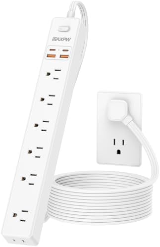 Dual Pack Surge Protector Power Strip with 7 Outlets & 4 USB Ports (2 USB-C) – 6 Ft Flat Plug Extension Cord for Ultimate Device Charging Efficiency – 1875 W/15 A, 1700 Joules Protection, Wall-Mountable for Home, Office, & Dorm Spaces – Sleek Design for Space Optimization and Safety
