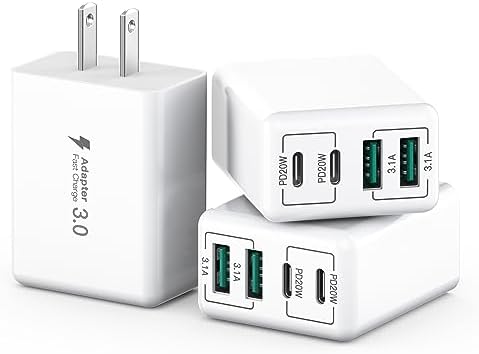 Ultimate 4-Port USB C Wall Charger – 40 W Fast Charging Block (3-Pack) for i Phone & Samsung Devices – Dual PD & QC Technology for Rapid Charging – Multiport Solution for Home & Travel – Compact & Durable Design with Built-in Overvoltage Protection