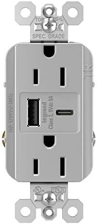 Legrand Pass & Seymour TR15 USBAC6 15 Amp Tamper-Resistant Duplex Outlet with Ultra-Fast 6.0 A USB A/C Charging Ports – Ideal Commercial and Residential Solution for Rapid Device Power-Up in Elegant Brown Finish