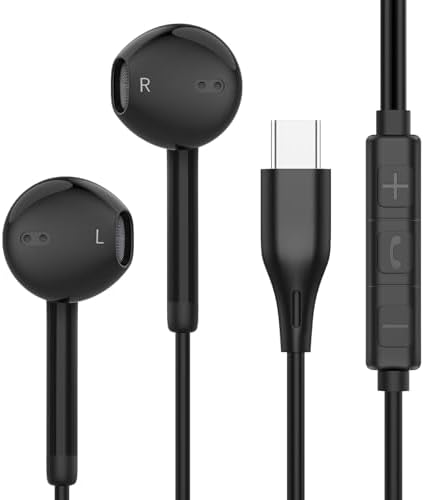 Premium USB-C Wired Earbuds for i Phone 16 & 15 – Superior Sound with Built-in Microphone and On-the-Go Volume Control – Universal Compatibility for Mac Book, Google Pixel, Samsung – Dual Pack for Music Enthusiasts and Professionals Seeking High-Quality Audio Experience