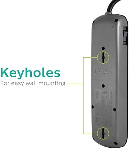 Philips EZFit Surge Protector with 3 Outlet Power Strip and 6 ft Braided Cord – Enhanced Charging Station Featuring 2 USB-A and 1 USB-C, 490 Joules of Surge Protection, Space-Saving Design in Sleek White for Home and Office Use