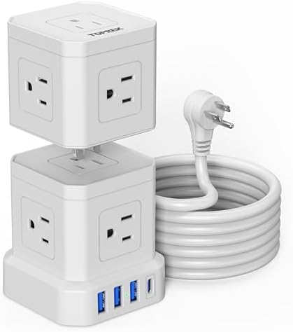 TOPREK 10 FT Power Strip with USB-C Fast Charging (3.0 A) – 5 AC Outlets & 4 USB Ports Surge Protector for Home, Office & Travel – Compact Desk Charging Station with Enhanced Surge Protection (700 J) for All Devices