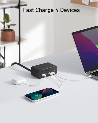 Anker 525 7-in-1 Power Hub – High-Efficiency USB C Charging Station with 65 W Fast Charging, 3 AC Outlets, Dual USB A & C Ports, and 5 ft Extension Cord – Sleek Aurora White Design for Ultimate Device Versatility and Workspace Organization