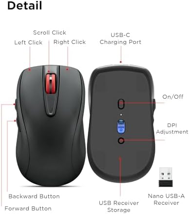 Lenovo WL150 Wireless Mouse – Ergonomic Ambidextrous Design with 1,000 DPI Precision for Ultimate Comfort and Efficiency – 2.4 G Nano USB-A Receiver for Uninterrupted Connectivity – Compact, Portable, and Ideal for Travel, Perfect for Both Home and Office Use
